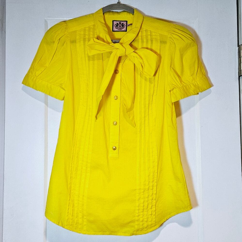 Juicy Couture Yellow Bow Neck Blouse Size 2 Y2K